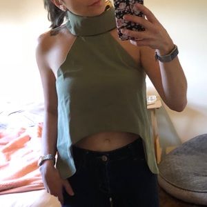 Olive High Neck crop shirt